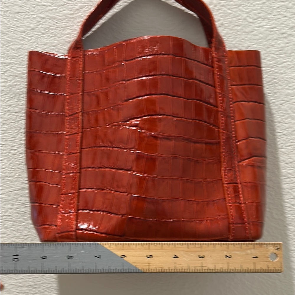 FAUX Croc-Embossed Leather Tote Bag - Red - Picture 10 of 16